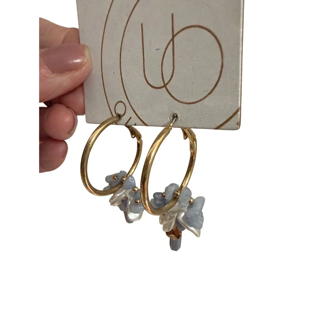 Urban‎ Outfitters Gold Hoop Earrings with Blue Crystal Flower Charms